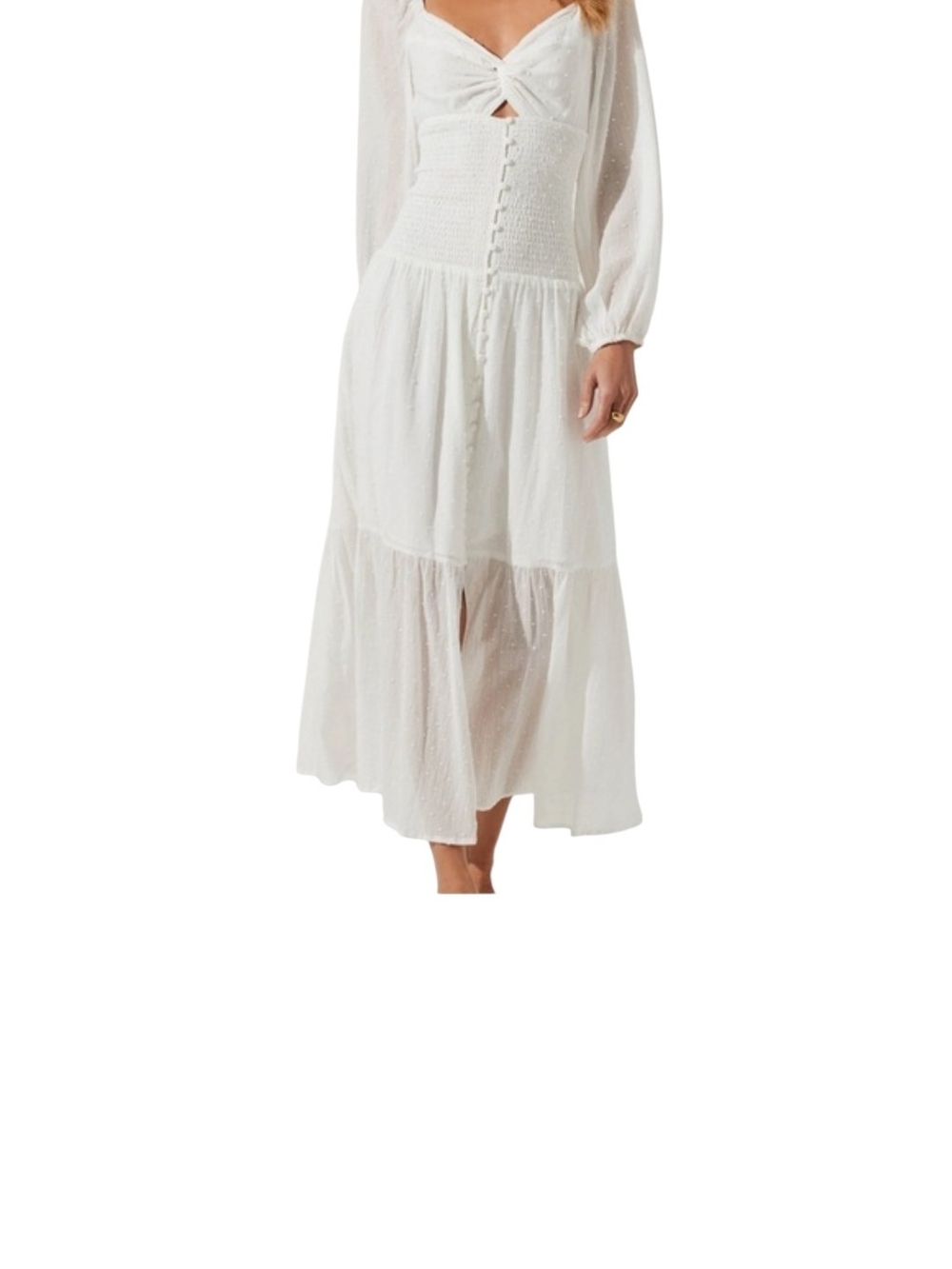 Astr Elegant Drop Waist White Long Sleeve Maxi Dress